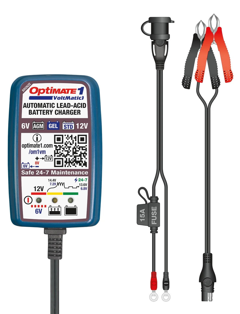 Tecmate OptiMate 1 VoltMatic 6V/12V 0.6A Battery Charger/Maintainer (TM-401A)