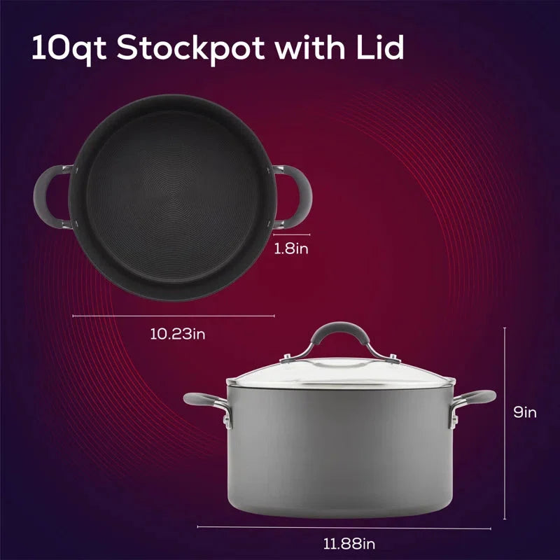 Circulon 83909 Radiance 10 qt. Hard-Anodized Aluminum Nonstick Stock Pot in Gray with Glass Lid