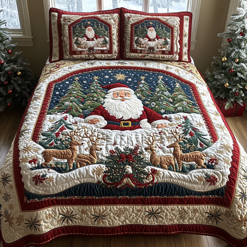 Santa Christmas Joyride Quilted Bedding Set NCU0DV1733