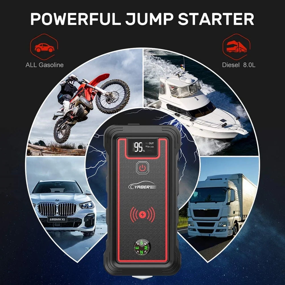 Car Jump Starter 4000A 23800mAh Auto Booster(All Gas or 8.0L Diesel) Wireless Charger YABER