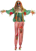 Haunted Hill Farm Life-Size Animatronic Scary Talking Clown with Doll, Motion, Touch Activated Lights, and Sounds, Indoor or Covered Outdoor Halloween Decorations, Battery Operated Halloween Props