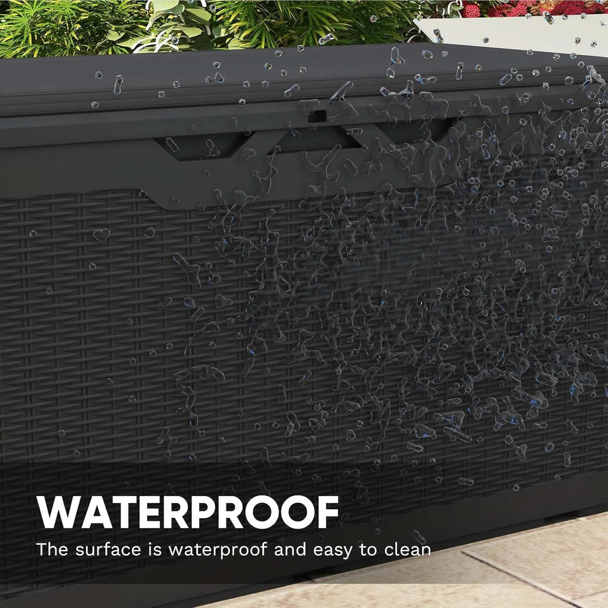 Patiowell 100 Gallon Resin Deck Box with cushion, Waterproof Large Outdoor Storage Box for Patio Furniture and Garden Tools, Black