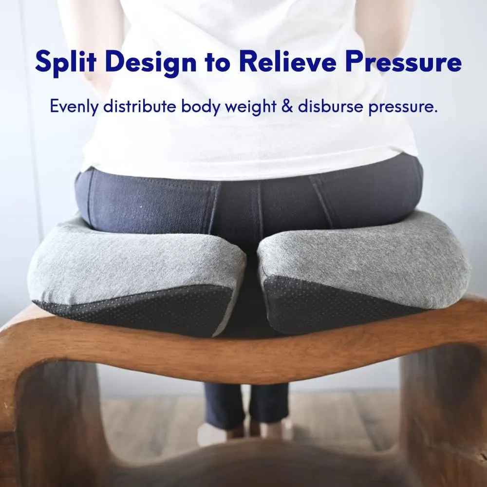Patented Pressure Relief Seat Cushion for Long Sitting Hours on Office/Home Chair, Car, Wheelchair - Extra-Dense Memory Foam for Hip, Tailbone, Coccyx, Sciatica - Light Grey