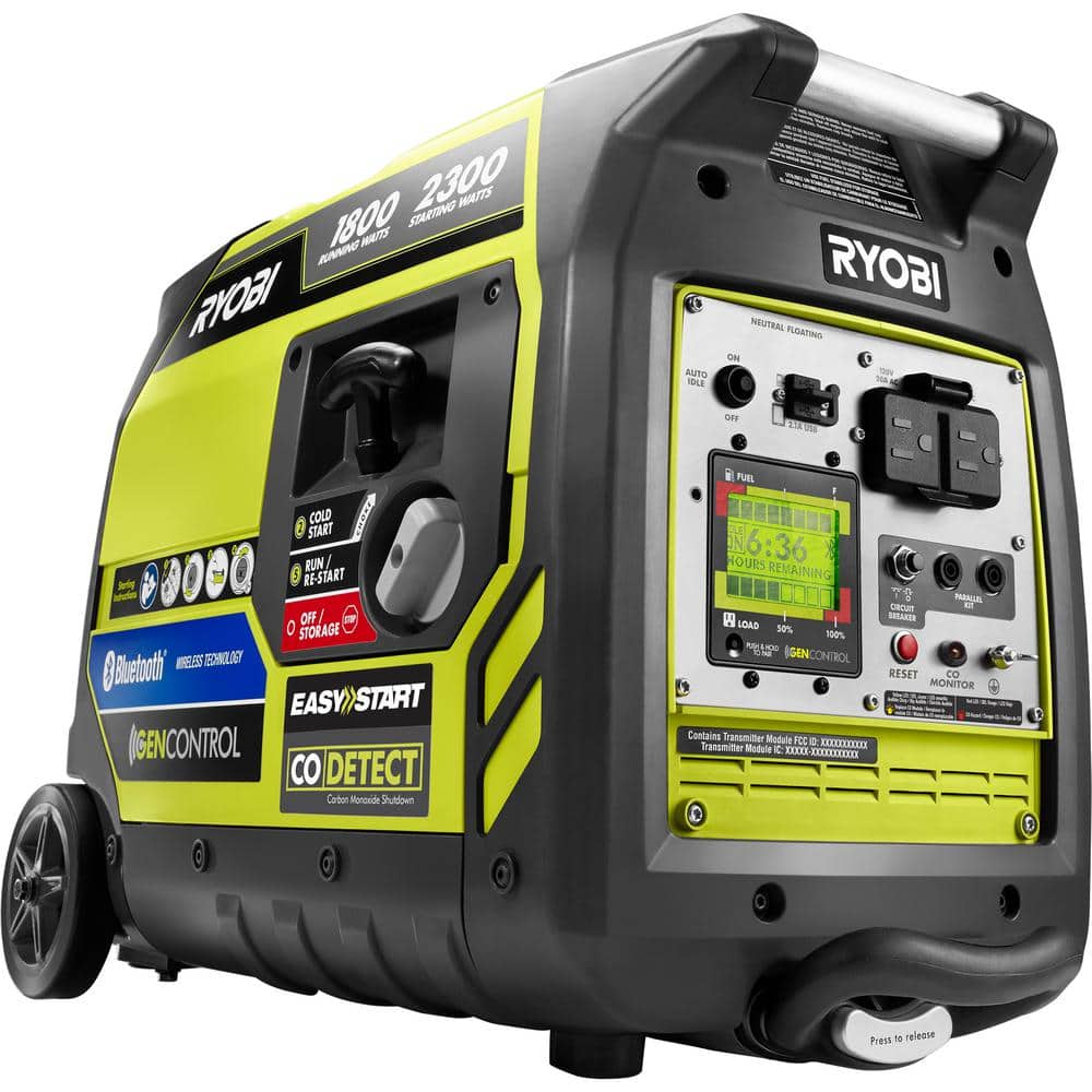 2,300-Watt Recoil Start Bluetooth Super Quiet Gasoline Powered Digital Inverter Generator with CO Shutdown Sensor RYi2322