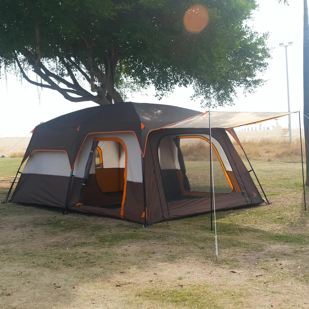 Extra Large Tent 10-12-14 Person(Style-B),Family Cabin Tents,2 Rooms,3 Doors and 3 Windows with Mesh,Straight Wall,Waterproof,Double Layer,Big Tent for Outdoor,Picnic,Camping,Family Gathering