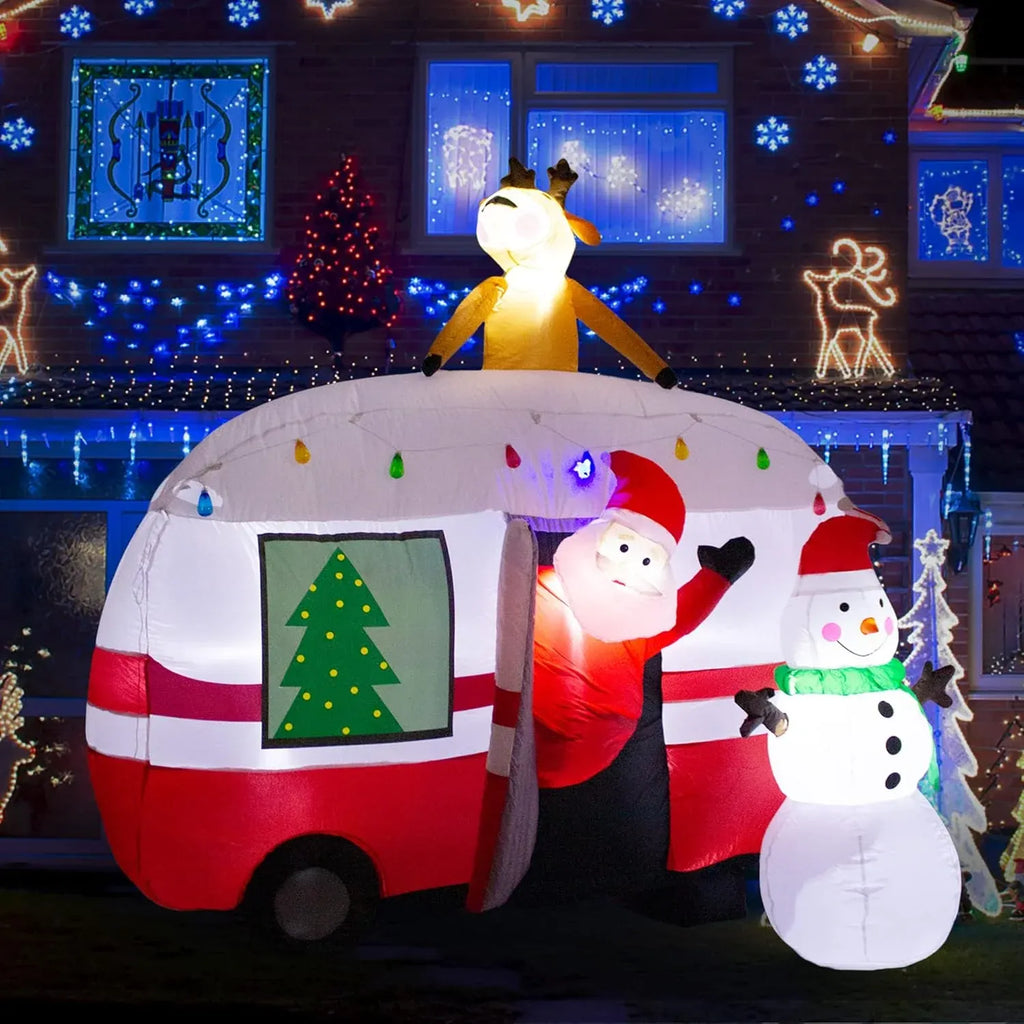 8FT Christmas Inflatable Santa Snowman Camper Inflatables Decoration with LED Lights Outdoor Yard to Blow Up Christmas Car Easter Decorations