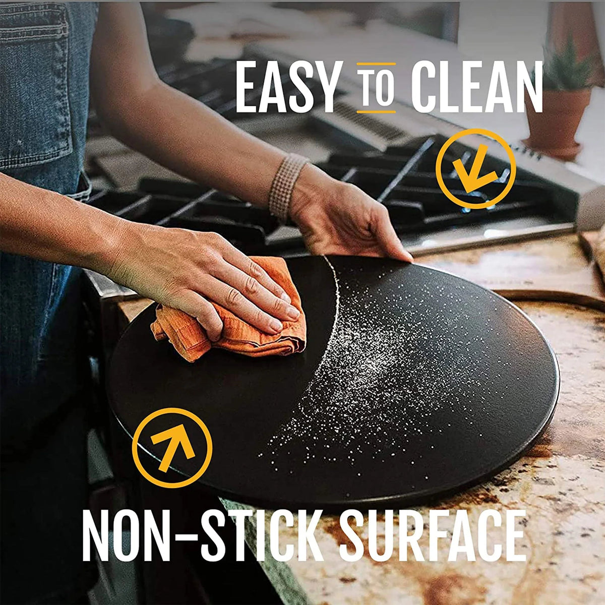 Heritage Products 15 Round Ceramic Non Stick Pizza Stone w/Wheel Cutter, Black
