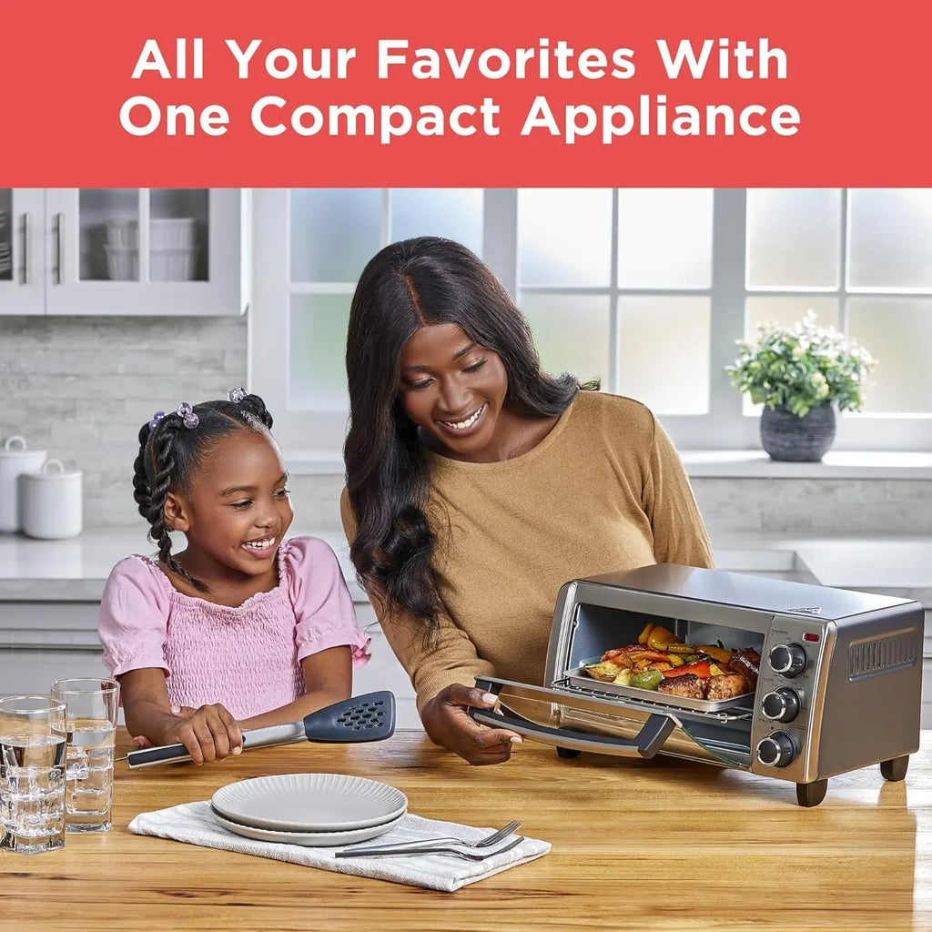 BLACK+DECKER 4-Slice Convection Oven, Stainless Steel, Curved Interior Fits a 9 inch Pizza, TO1313SBD