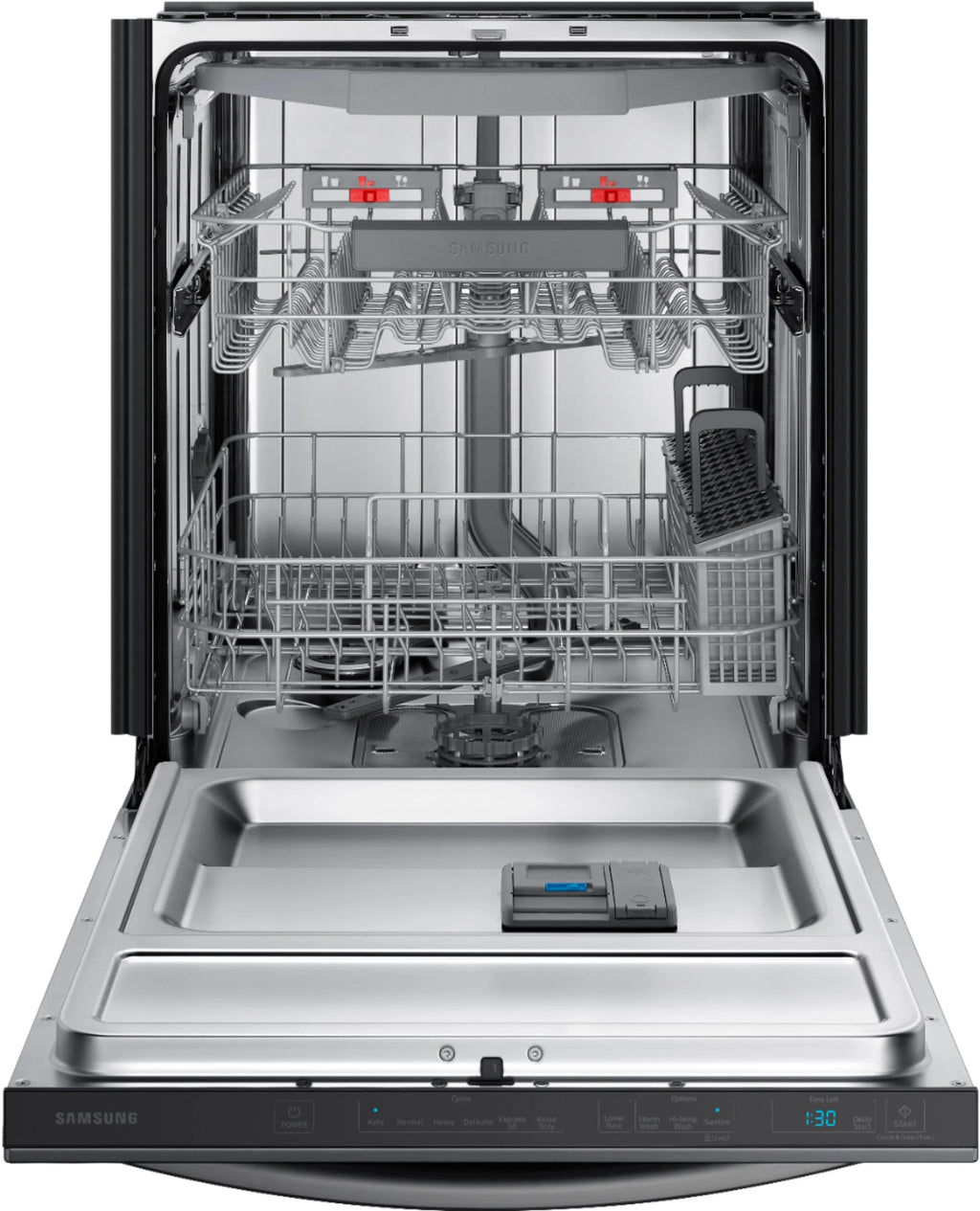 Samsung - StormWash 24 Top Control Built-In Dishwasher with AutoRelease Dry, 3rd Rack, 42 dBA - Black stainless steel