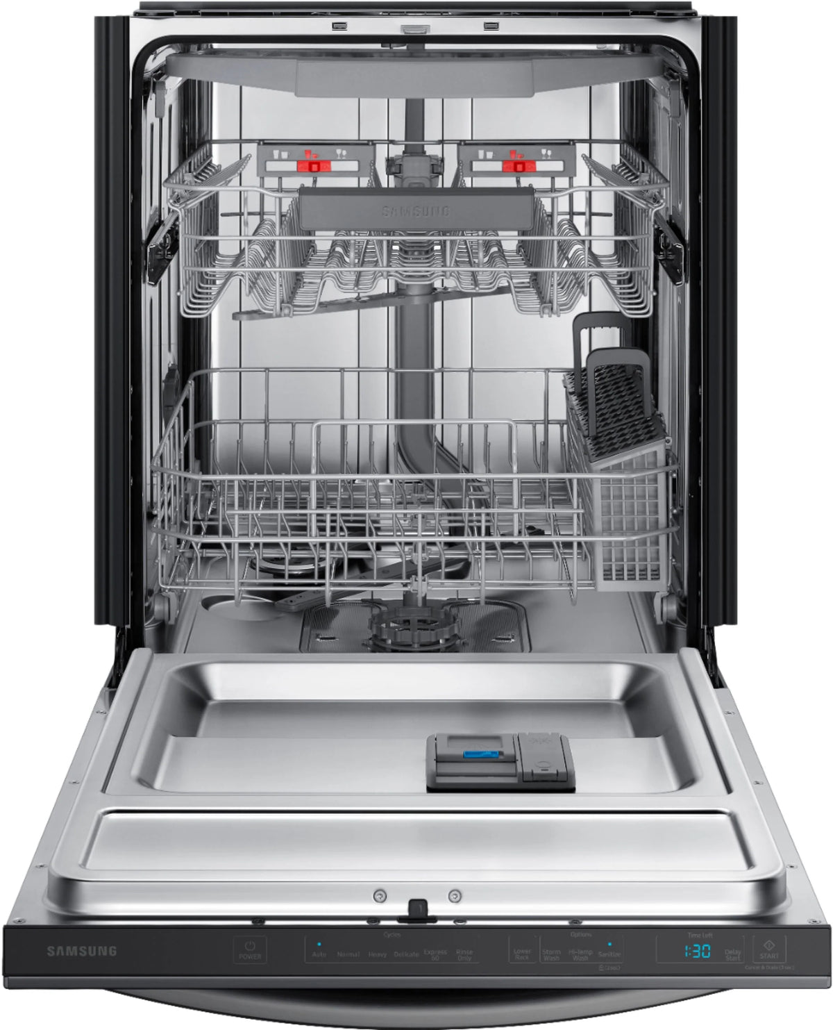 Samsung - StormWash 24 Top Control Built-In Dishwasher with AutoRelease Dry, 3rd Rack, 42 dBA - Black stainless steel