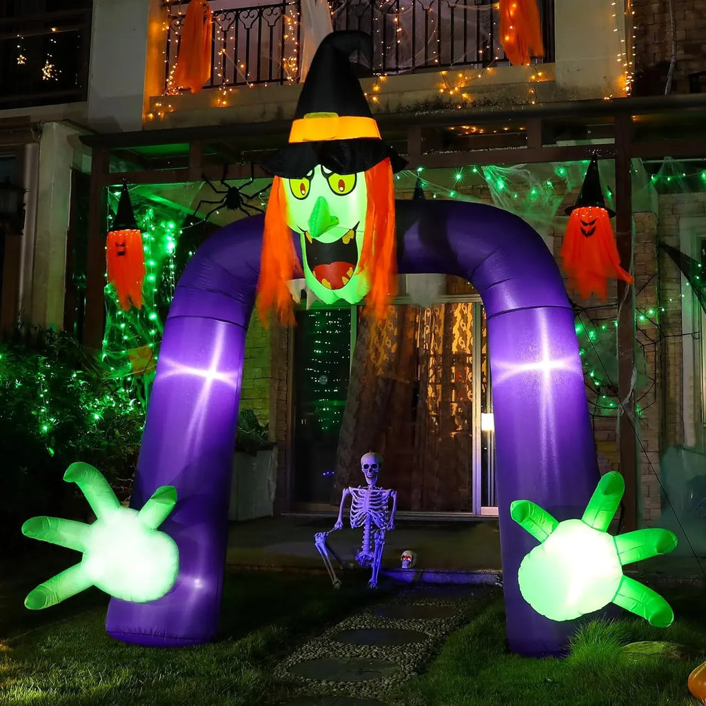 BLOOMWIN Halloween Inflatable Archway 10ft - Arch Inflatable Witch Halloween Decorations Outdoor - Halloween Blow up Yard Decorations Witch Light Up, CS-12040-2.5