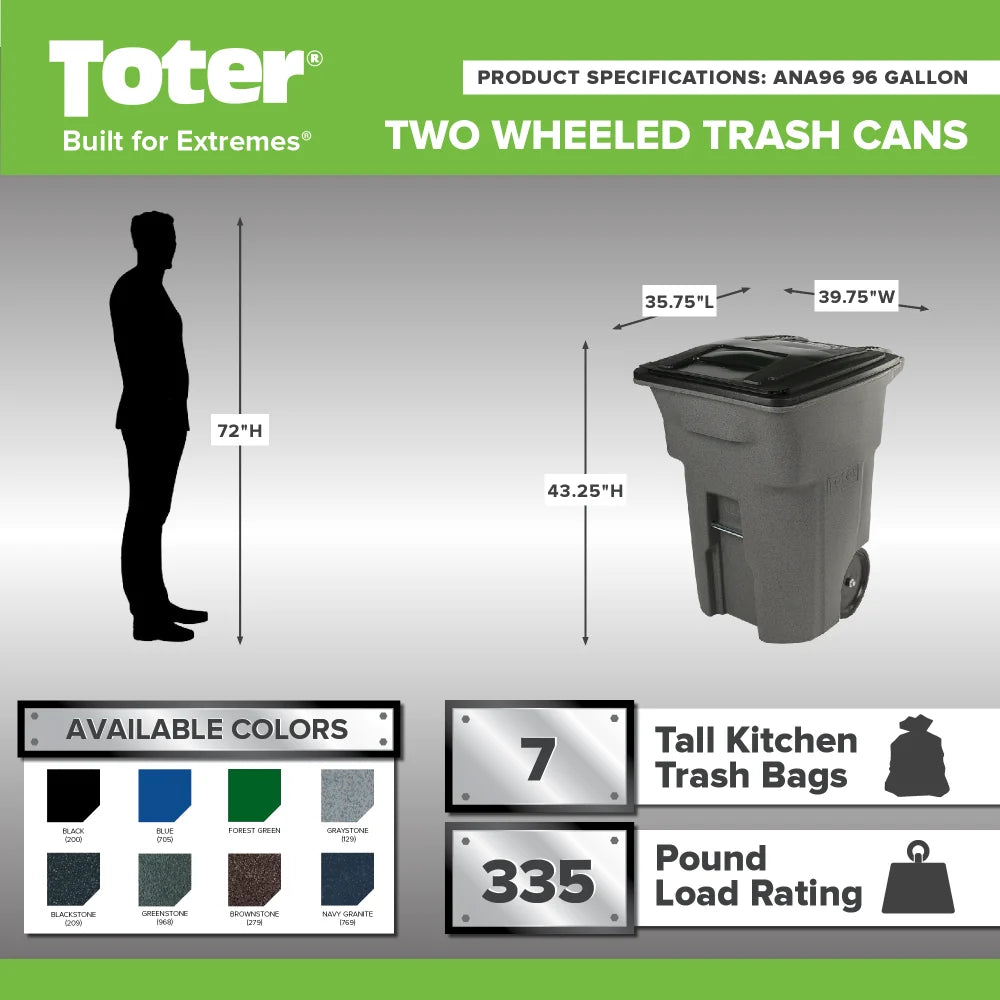 Toter 96 Gallon Trash Can with Smooth Wheels and Lid ;💝 Last Day For Clearance