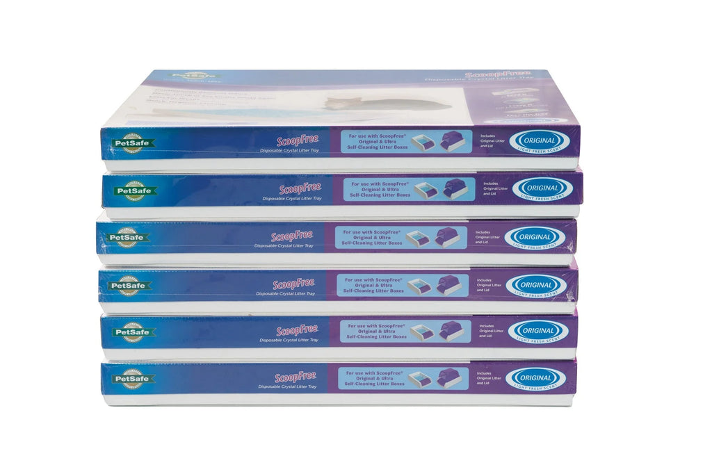 PetSafe ScoopFree Complete Replacement Blue Crystal Litter Tray�� 6-Pack Easy Cleanup with Disposable Tray Includes Leak Protection and Low Tracking Litter