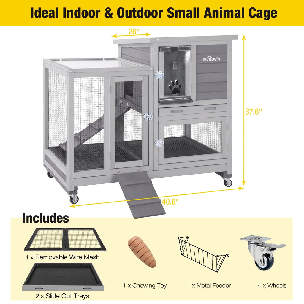Aivituvin Rabbit Hutch / House Large Bunny Cage, Indoor Outdoor (Style1)