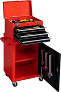 3-Drawer Rolling Tool Chest with Wheels, Large Storage Cabinet and Adjustable Shelf - Removable Portable Top Box with Locking System for Garage, Warehouse (Black & Red)