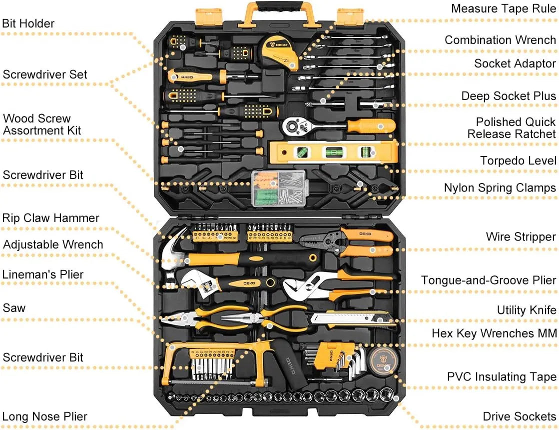 228 Piece Socket Wrench Auto Repair Tool Combination Package Mixed Tool Set Hand Tool Kit with Plastic Toolbox Storage Case