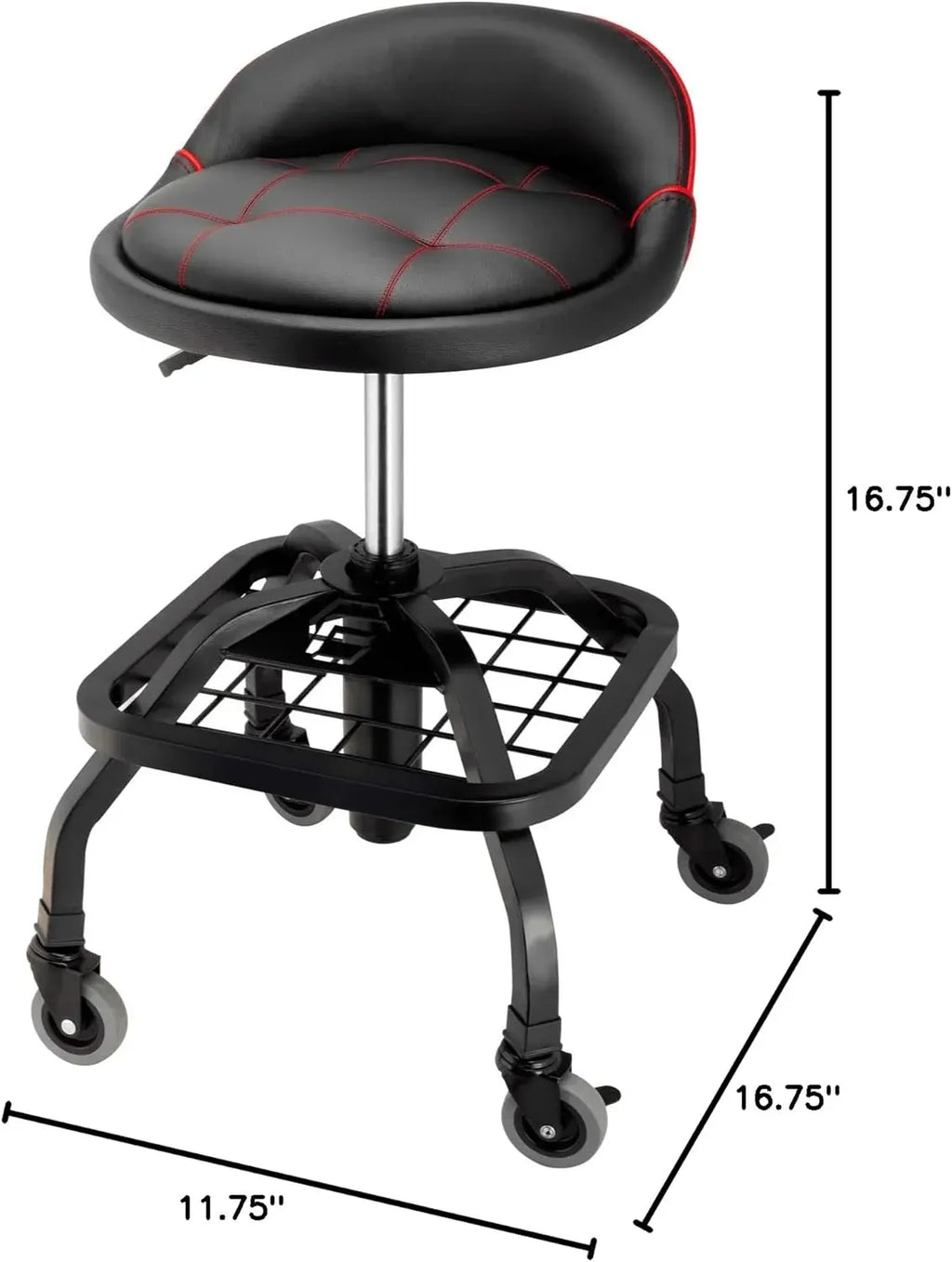Powerbuilt Rolling Stool Shop Seat with Padding and Lumbar Support, Garage, 330 Pound Capacity - 240338, Black