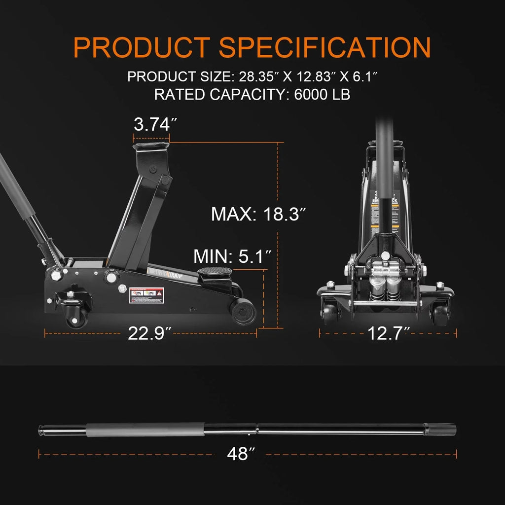 Torin 3 Ton Floor Jack Hydraulic Heavy Duty Steel Car Jack with Quick Lift Dual Pump,Black,W8303-B