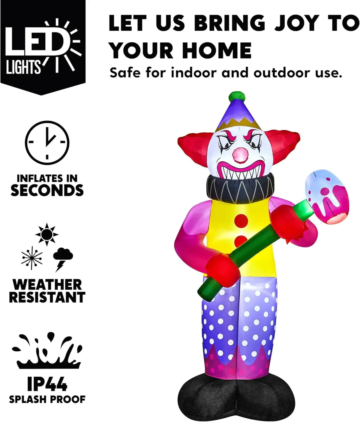Joiedomi 9 FT Tall Halloween Inflatables Outdoor Decoration, Blow Up Yard Decorations, Giant Inflatable Clown with Hammer with LEDs for Scary Halloween Decor