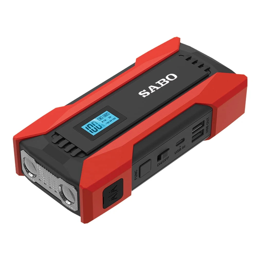 SABO 1200A Peaks 8000mAh Car Jump Starter 12.0V Automobile Battery Power Pack Support Low- Starts for Up to 4.0L Gas2.5L Diesels Engines with Digital DisplayDual USBSafety HammerLED /Multi