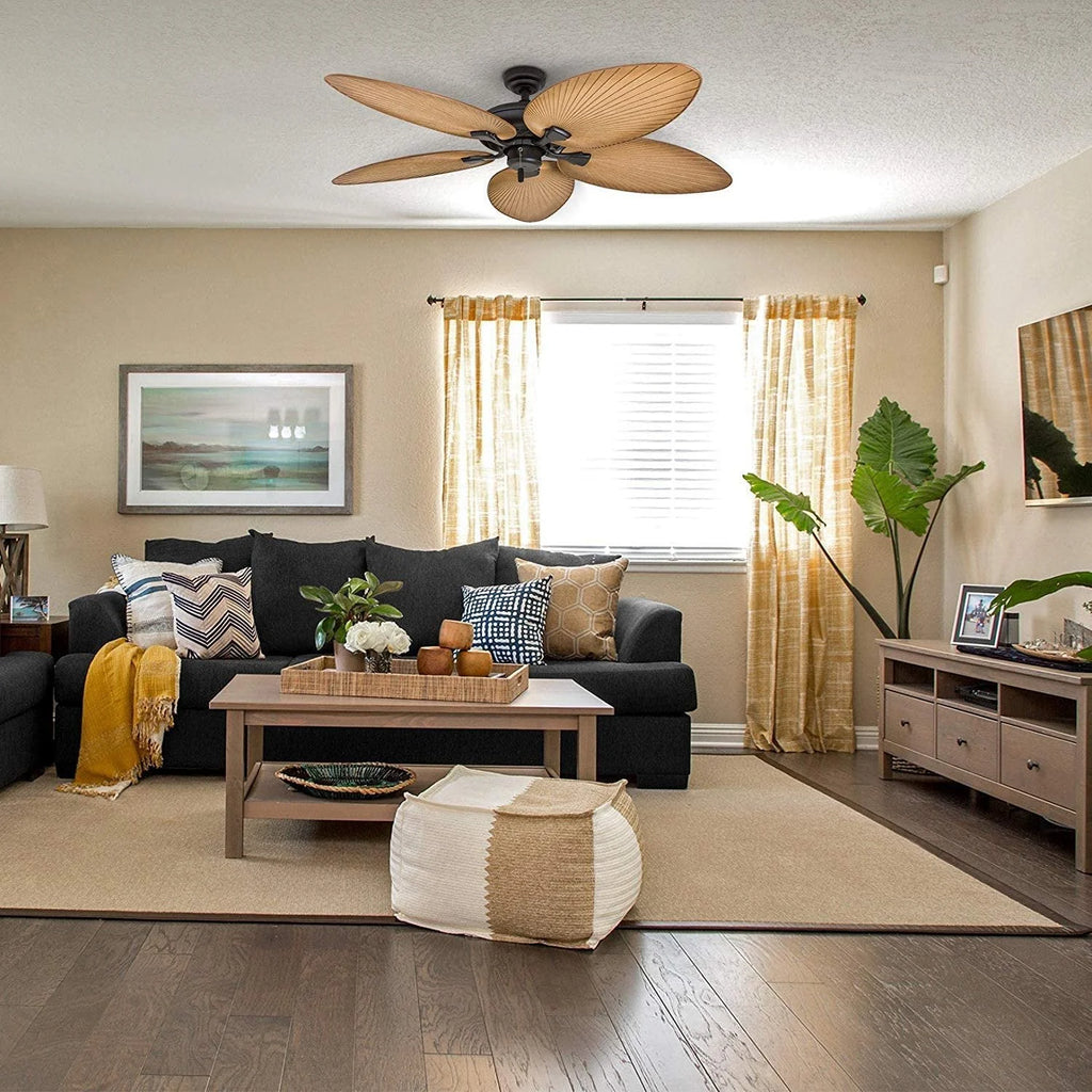 Honeywell Palm Valley 52 Bronze Tropical Ceiling Fan with 5 Palm Blades, 4 Arm Light Kit, Pull Chains & Reverse Airflow