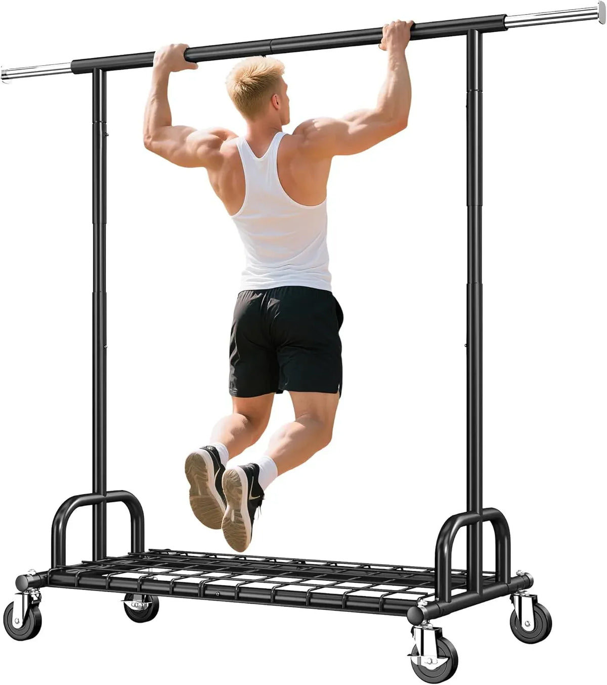 Raybee Heavy Duty Clothes Rack, Clothing Racks for Hanging Heavy Clothes 200+, Rolling Clothing Rack Load 485 LBS, Extendable & Adjustable Portable Commercial Garment Rack with Wheels