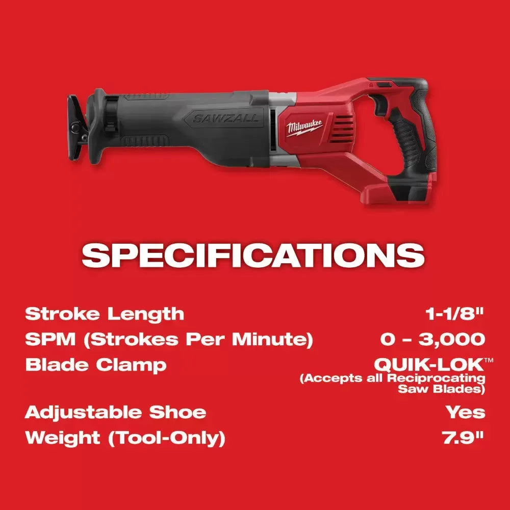 Milwaukee 2621-20 M18 18V 18-Inch SAWZALL Reciprocating Saw - Bare Tool