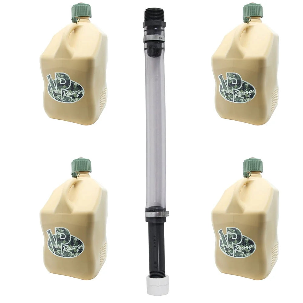 VP Racing Fuels 5.5 Gal Utility Jugs (4 Pack) w/ 14 In Hose, Tactical Tan