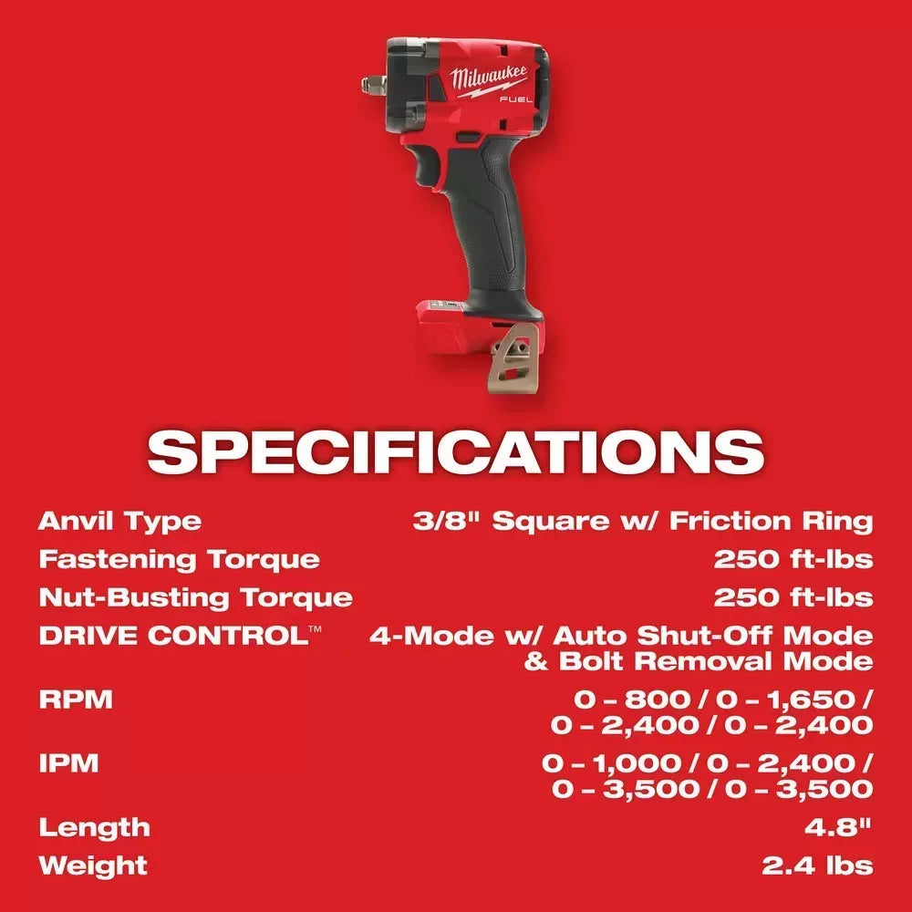 Milwaukee Pre-Sale 2854-22R M18 FUEL 18V 3/8 Compact Impact Wrench w/ Friction Ring Kit