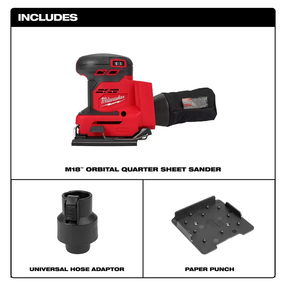 Milwaukee 2649-20 M18 18V 1/4 Cordless Orbital Sheet Sander - Bare Tool