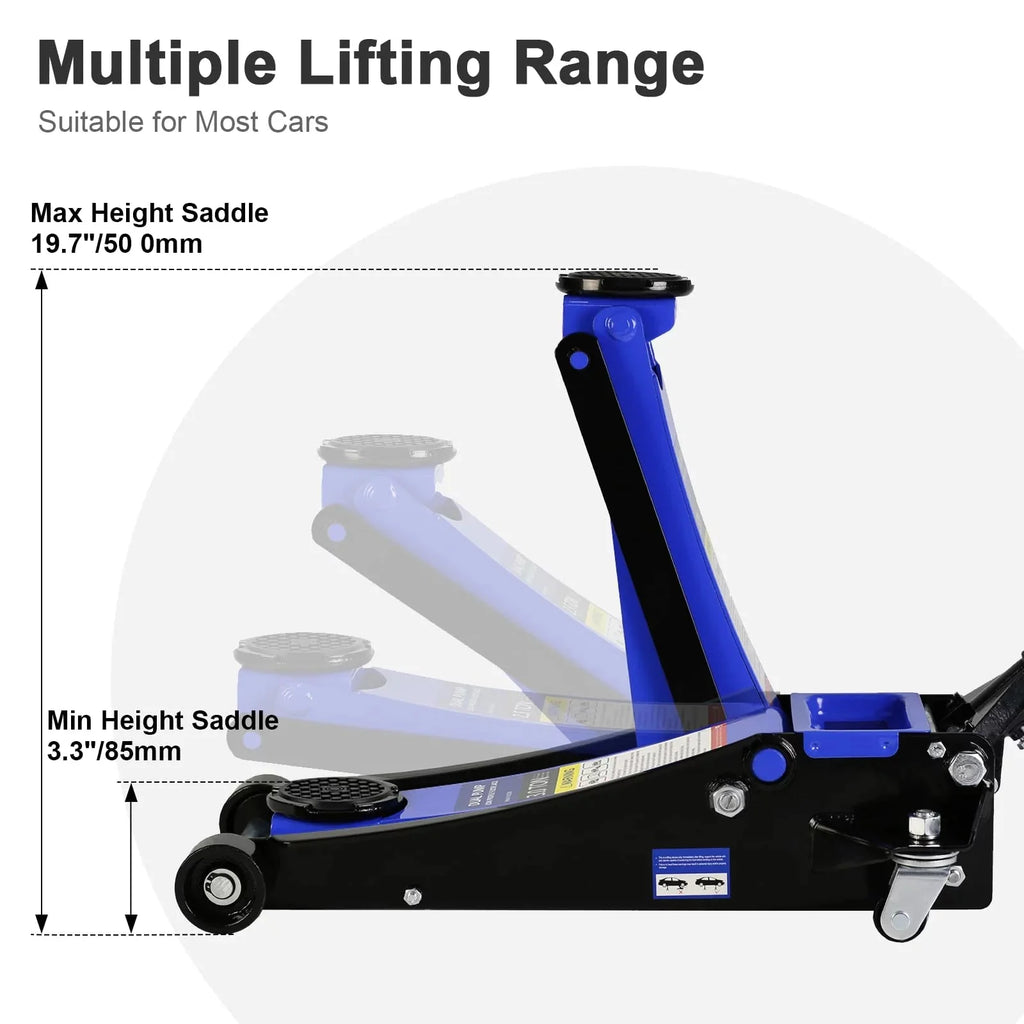 3 Ton Floor Jack, Hydraulic Low Profile Car Jack, Heavy Duty Steel Hydraulic Jack Floor Jack with Dual Piston Quick Lift Pump, Lifting Range 5.1-20