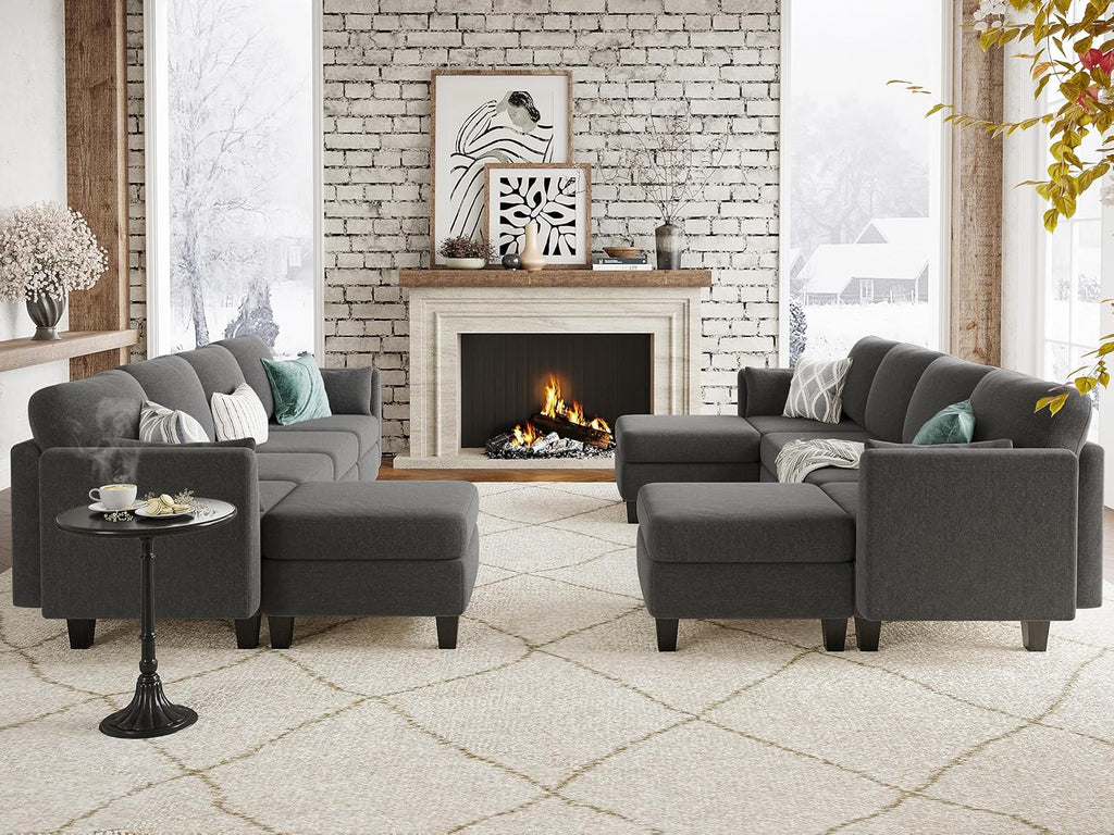 Modular Sectional Sofa, Convertible U Shaped Sofa Couch with High Density Memory Foam, 6 Seat Comfy Modular Sofa Couch for Living Room, Modern U Shaped Sectional Sofa, Dimgrey