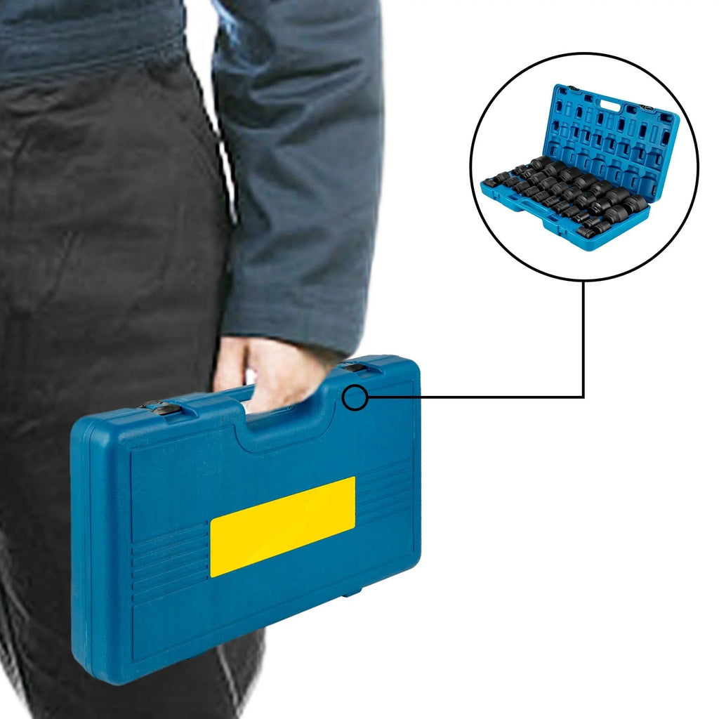 BENTISM Impact Socket Set 3/4 , 29 Piece Impact Sockets, 6-Point Sockets, CR-M0, 3/4 Drive Socket Set Impact SAE 3/4 - 2-1/2 , Rugged Construction with a Storage Cage