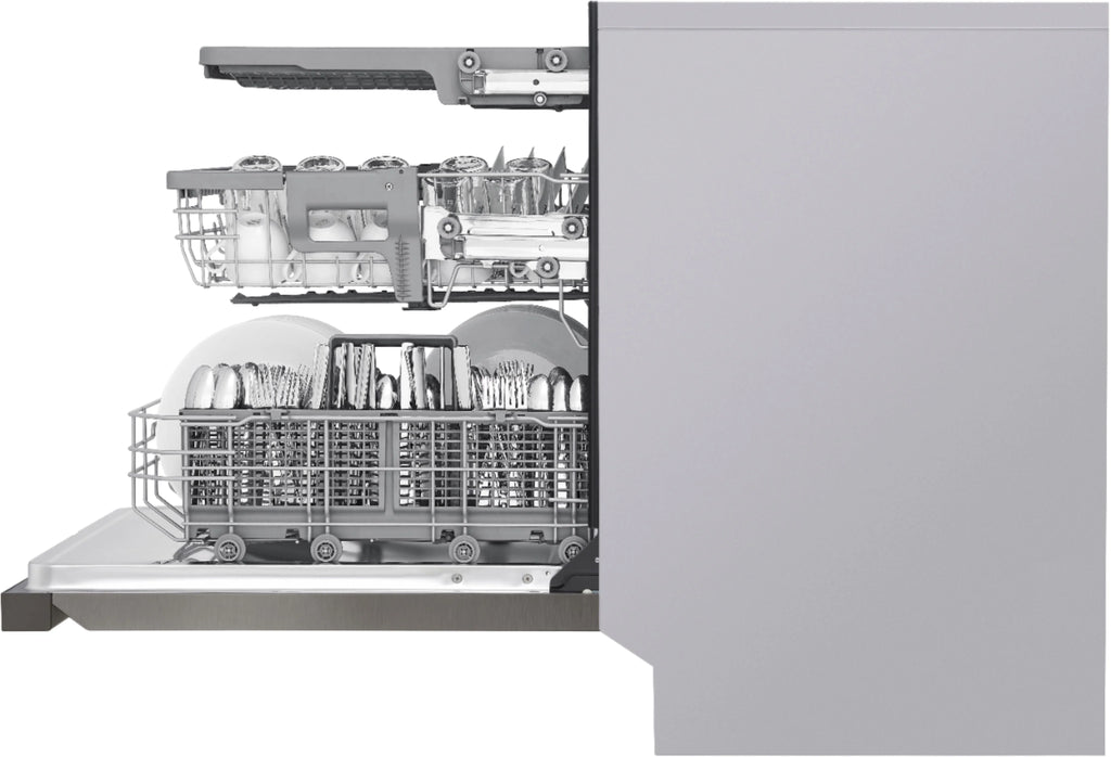 LG - 24 Front Control Smart Built-In Stainless Steel Tub Dishwasher with 3rd Rack, QuadWash, and 48dba - Black stainless steel