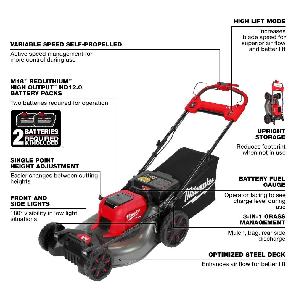 Milwaukee 2823-22HD M18 FUEL 21 Self-Propelled Cordless Lawnmower Mower Kit
