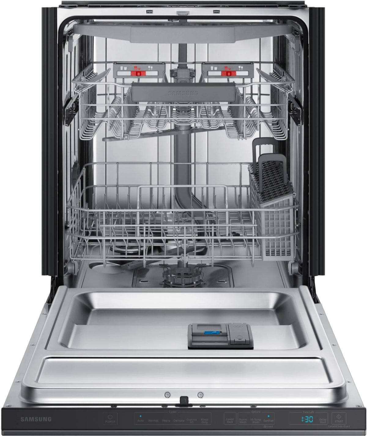 Samsung - StormWash 24 Top Control Built-In Dishwasher with AutoRelease Dry, 3rd Rack, 42 dBA - Black stainless steel