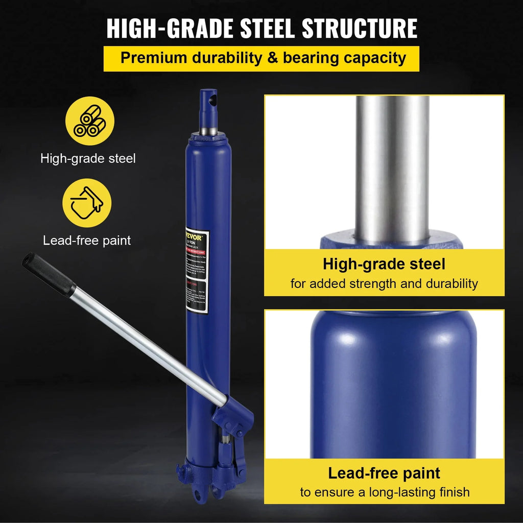 VEVOR Hydraulic Long Ram Jack, 8 Tons/17363 lbs Capacity, with Single Piston Pump and Clevis Base, Manual Cherry Picker with Handle, for Garage/Shop Cranes, Engine Lift Hoist, Blue