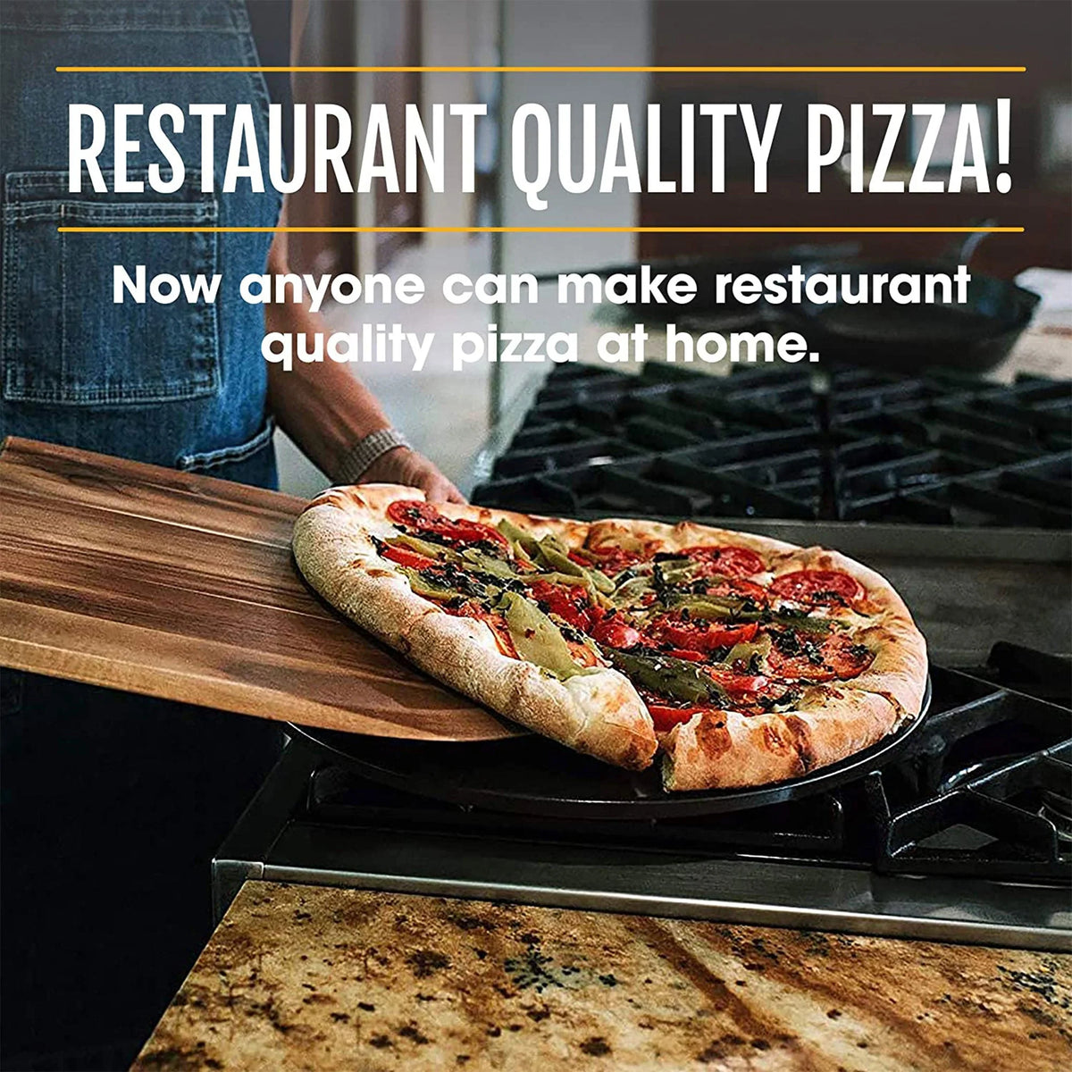 Heritage Products 15 Round Ceramic Non Stick Pizza Stone w/Wheel Cutter, Black
