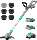 Litheli 20V 12 Inch Cordless String Trimmer/Edger, 2 X 2.0Ah Battery Powered Weed Eater with Auto-Feed for Lawn Trimming/Edging, with 6 Pcs Grass Cutter Spool Line, Fast Charger Included