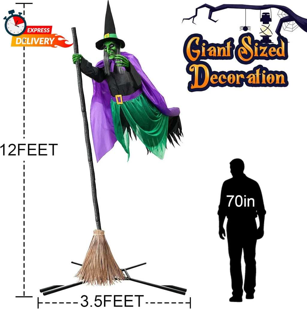 Halloween Decorations Outdoor - 12 Ft Animated Hovering Witch Animatronics Prop