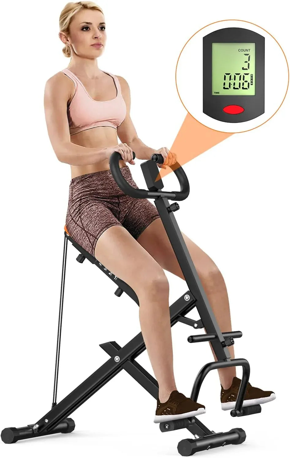 Machine with LCD Monitor, Exercise Equipment for Home 330 Lbs Squat Rowing Machine with Adjustable Resistance Home Workout Machine Leg Glute Trainer for Full Body