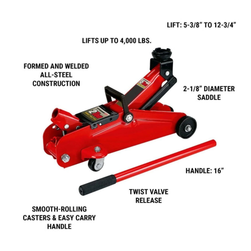 Low Profile Floor Jack 2 Ton Trolley Jack 4000LBS Capacity Heavy Steel Jack 5-3/8 to 13 Lifting, RED