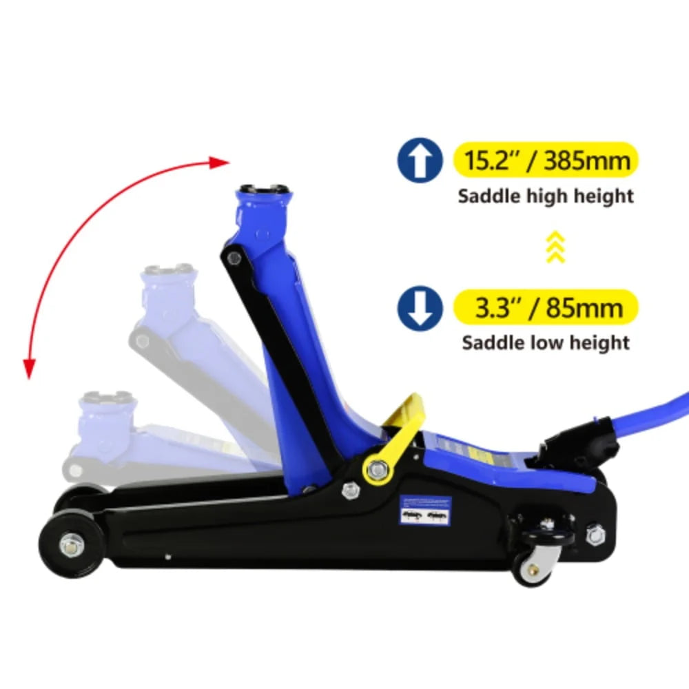 Floor Jack, 2 Ton Low Profile Floor Jack, Heav yDuty Steel Racing Floor Jack with Single Piston QuickLift Pump, Floor Jack Black+Blue + Steel + 2T Single pump + Lifting range 3.3-15.2