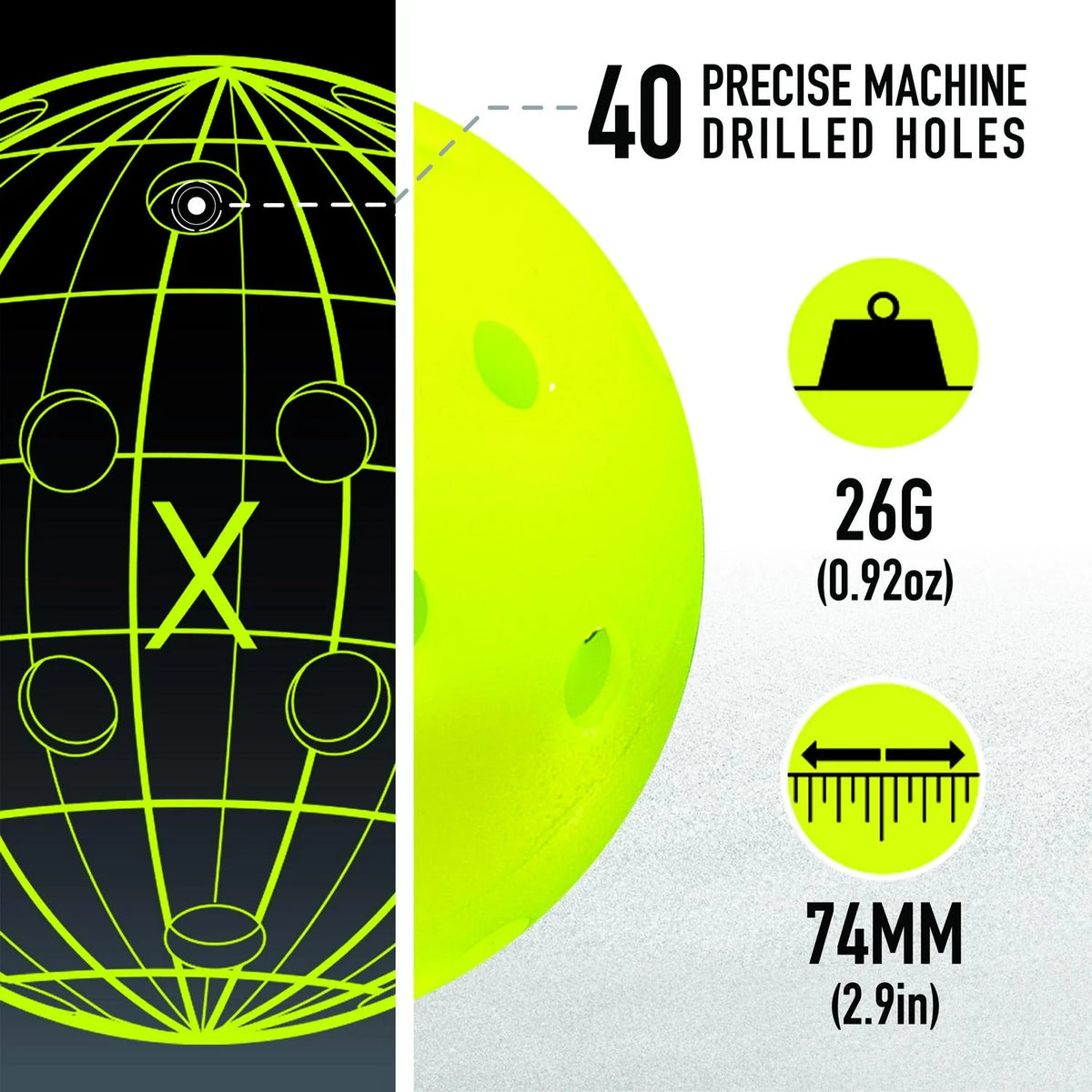 Franklin Sports Outdoor Pickleballs X40 Optic Yellow Balls 100 Pack