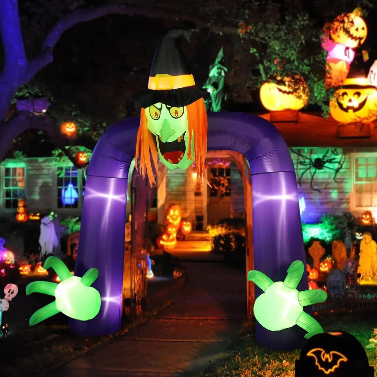 BLOOMWIN Halloween Inflatable Archway 10ft - Arch Inflatable Witch Halloween Decorations Outdoor - Halloween Blow up Yard Decorations Witch Light Up, CS-12040-2.5