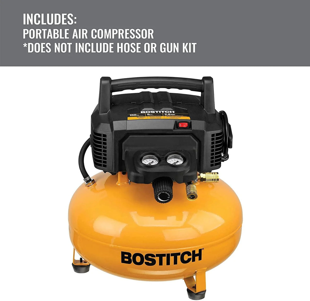 BOSTITCH Pancake Air Compressor, Oil-Free, 6 Gallon, 150 PSI BTFP02012