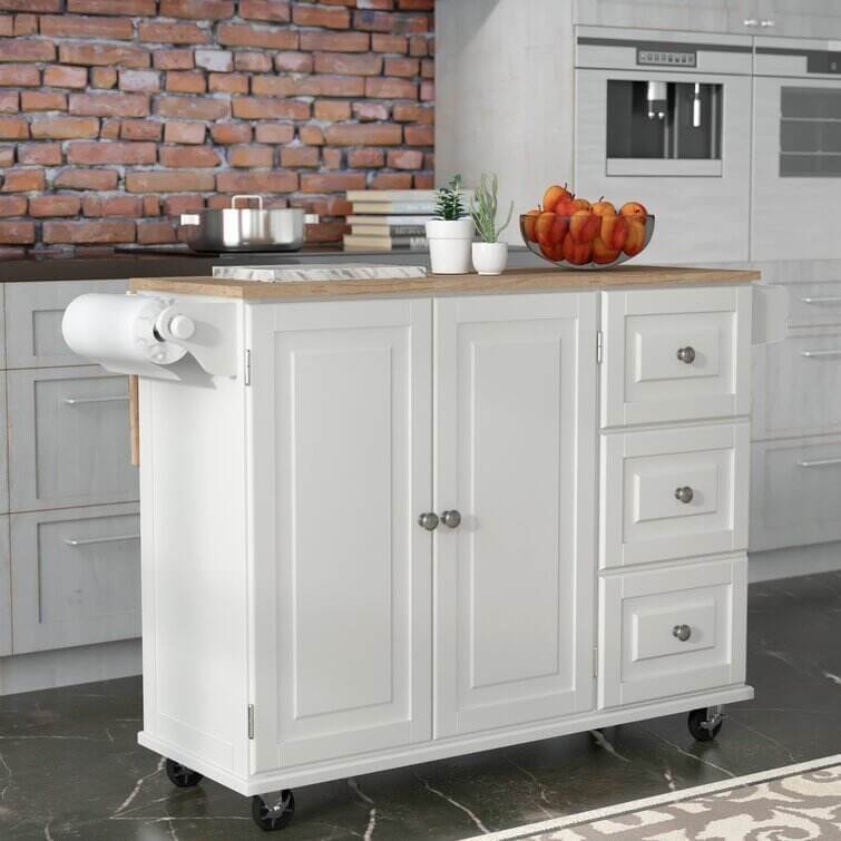 Kuhnhenn 53.5'' Wide Rolling Kitchen Cart with Solid Wood Top