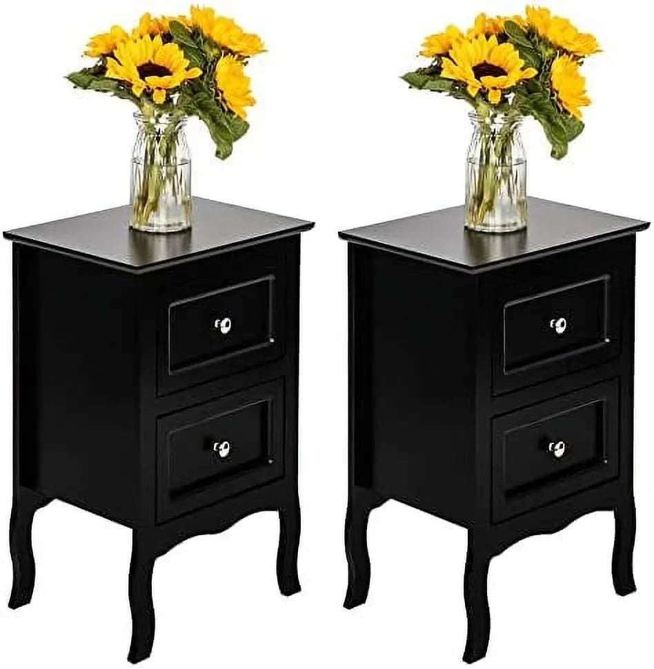 NTTBOBOEC Night Table Modern Wood Night Stand End Table Wooden Bed Side Tables with 2 Drawers Large Space Brown Size 15.74(W) x 11.81(D) x 23.66(H)