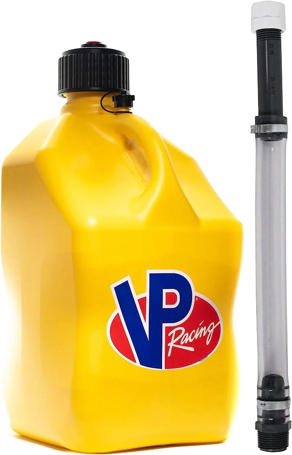 VP Racing 5.5-Gallon Square Motorsport Racing Utility Liquid Fuel Container Jug and 14 Inch Deluxe Hose Kit and Multipurpose Cap, Yellow 4 Pack