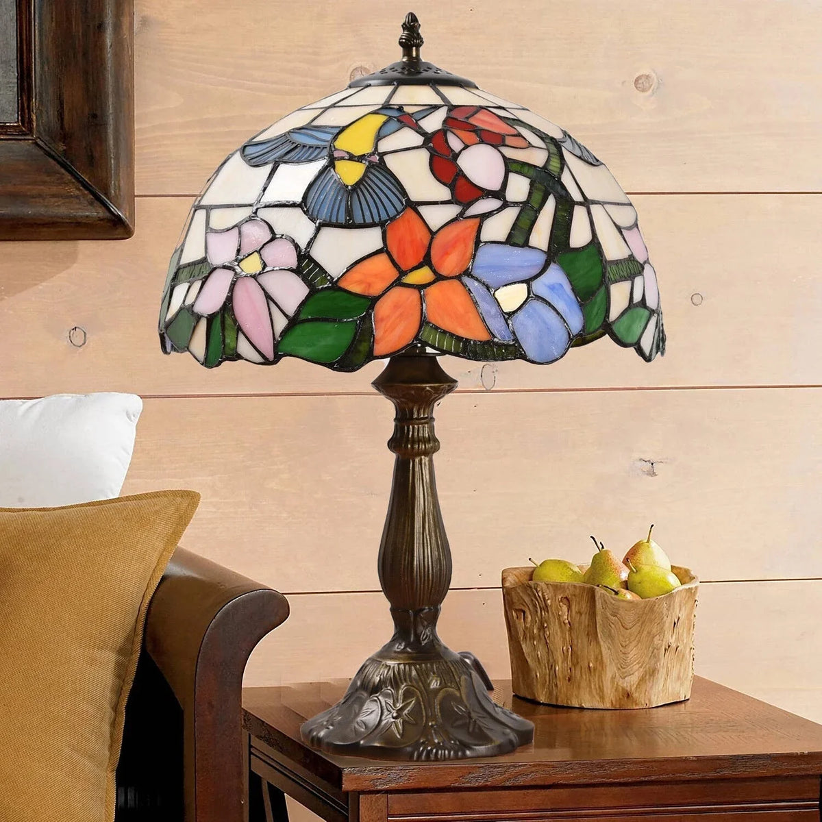 Tiffany Style Table Lamp Stained Glass Lamp Hummingbird Style Bedside Table Lamp Desk Reading Light 18 Tall Decor Bedroom Living Room Home Office
